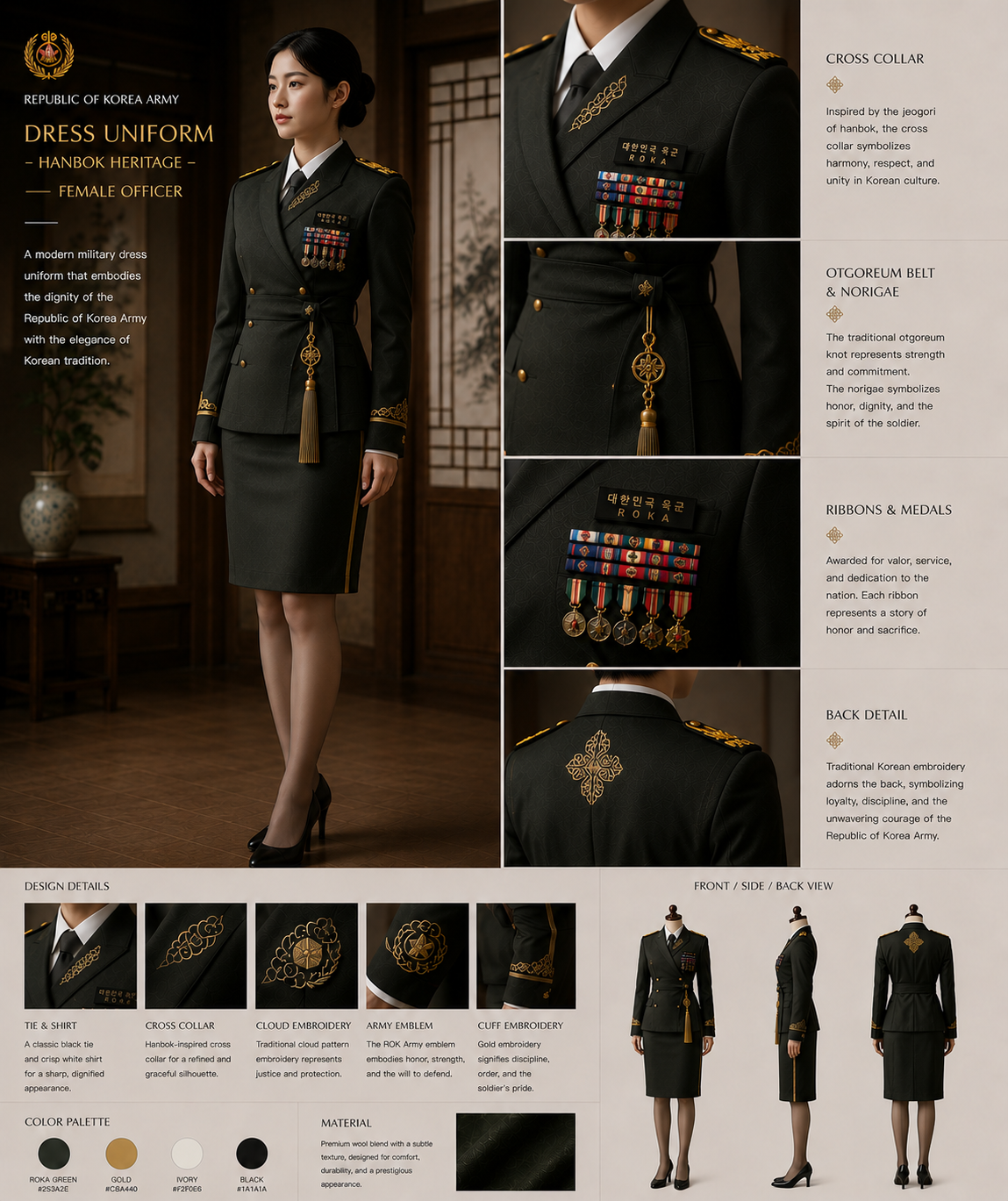 Female officer ceremonial uniform concept board